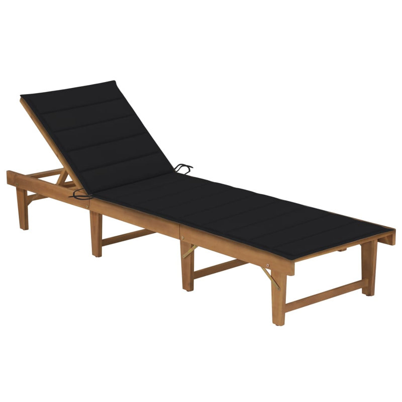 80" Long Acacia Single chaise with Cushions, Black