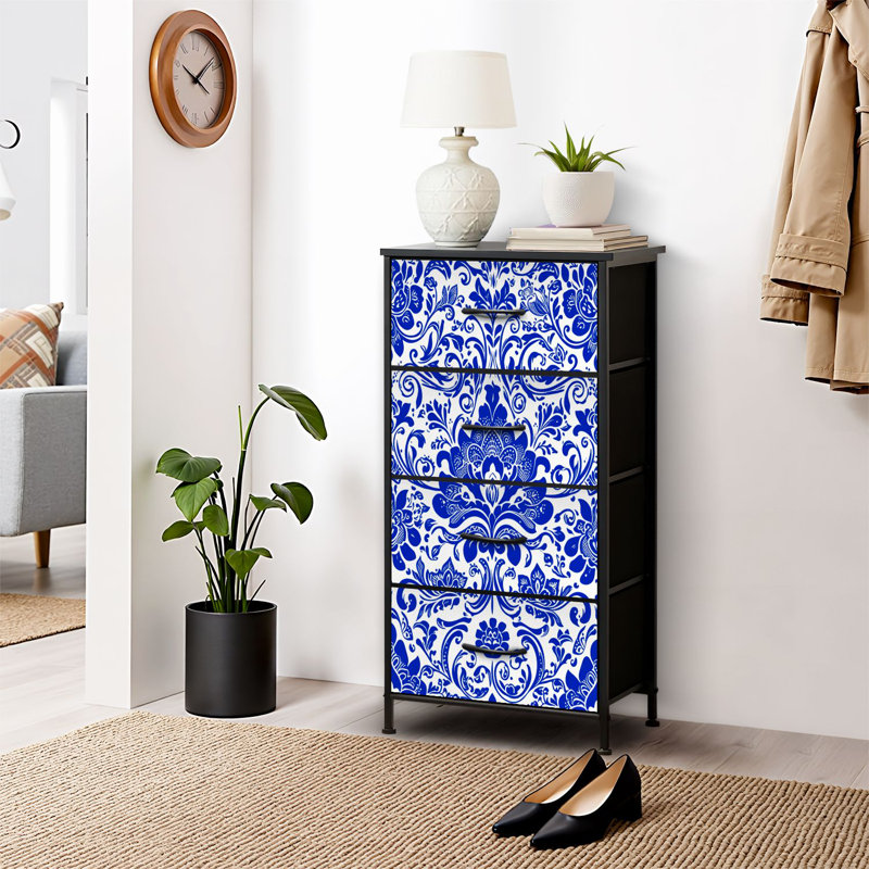 4 Drawer Dresser for Bedroom, Narrow Chest of Drawers, Wooden Top and Study Iron Frame 18"x37.5"-(WxH)