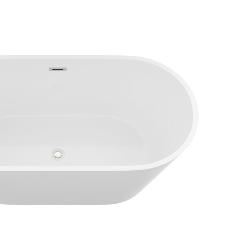 Baignoire autoportante 59 po en acrylique, baignoire autoportante, finition blanc brillant, trop-plein chromé et bonde escamotable
