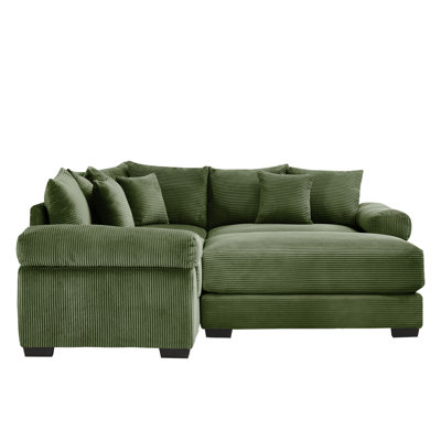 Kojka Convertible Corduroy Modular Sectional Sofa with Thick Armrests & Movable Ottoman