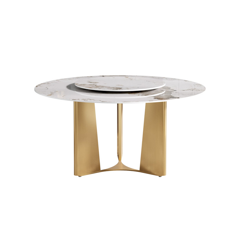 Round Sintered Stone Dining Table With Lazy Susan, 29.53"H x 59.05"L x 59.05"W, Pandora