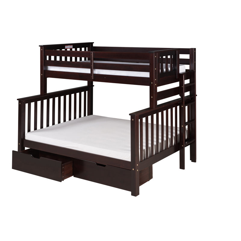 Abdullah Kids Bunk Bed with Drawers, Cappuccino, Twin Over Full