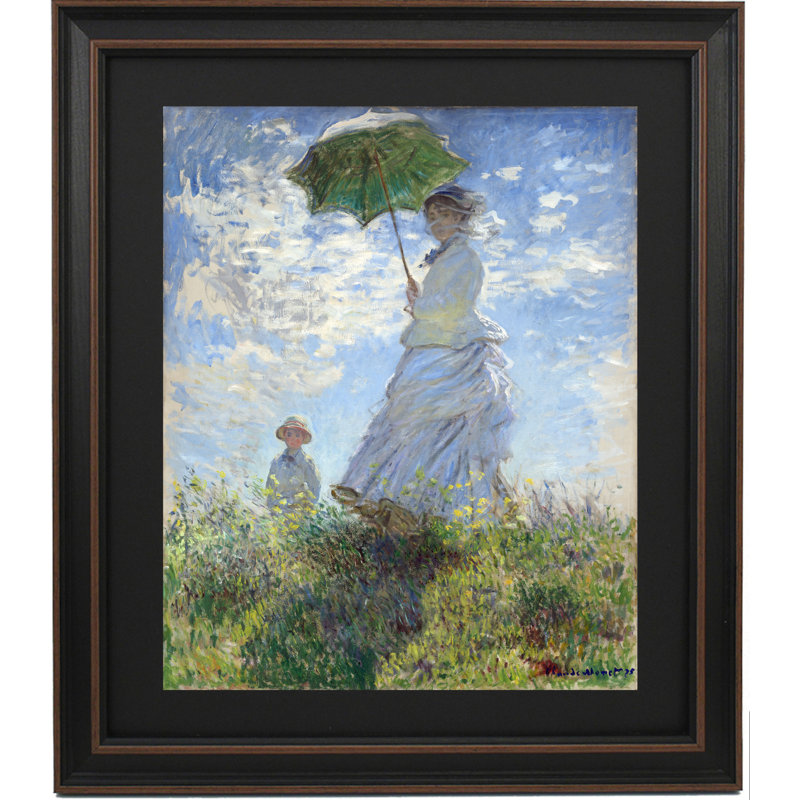 Femme avec un parasol - Madame Monet et son fils par Claude Monet, H 24 po x l 21 po