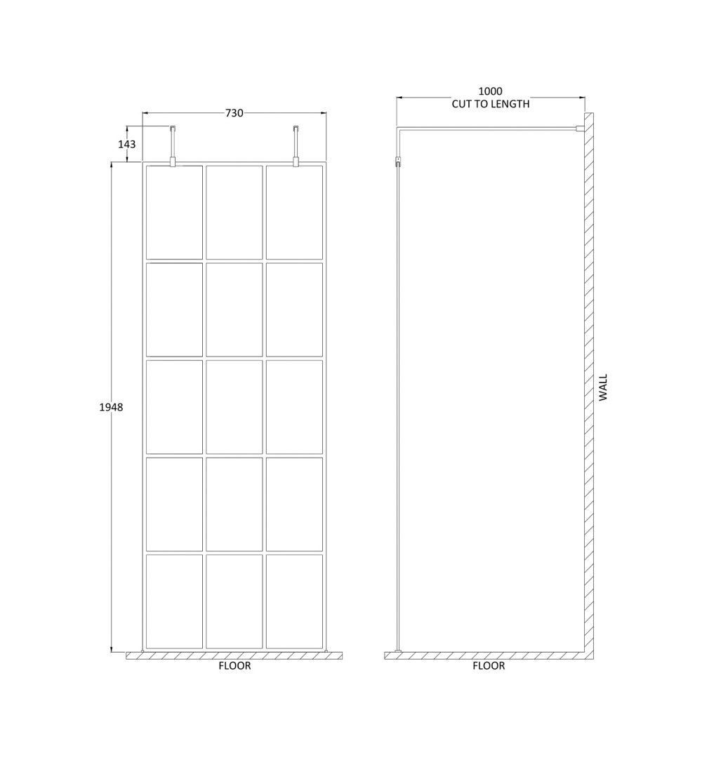 B&Q - 760mm Matt Black Wetroom Screen With Arms & Feet8mm Toughened GlassWetroom Screen For Premium Bathrooms - Image 3