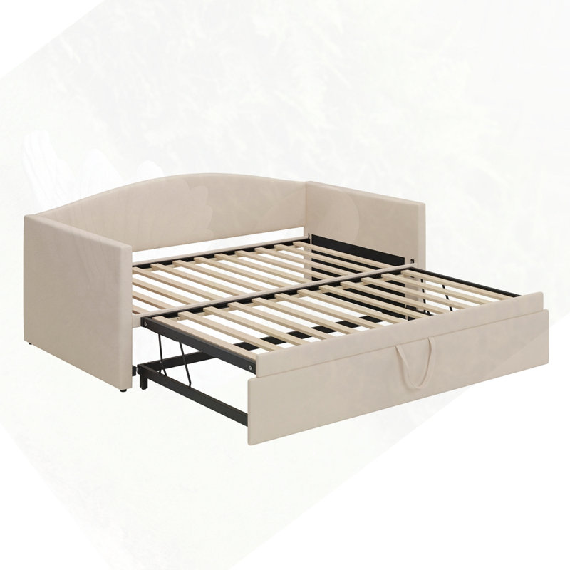 Lit de jour rembourré avec lit gigogne, Beige