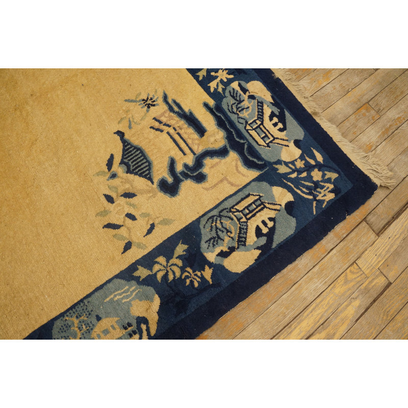 Cream Color Minimalist Open Field Antique Chinese Peking Small Scatter Size Rug