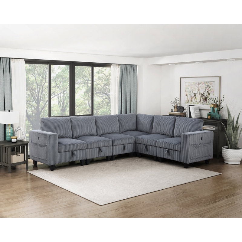 6-Piece Modular Sectional With Storage Seats, Dark Gray