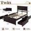  Lit plateforme simple en bois massif avec 4 tiroirs de rangement, pour enfants, adolescents, espresso-587188300-587188336