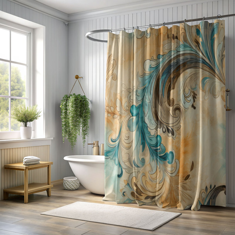Old Swirls - Rideau de douche Premium, H 74 po x l 71 po