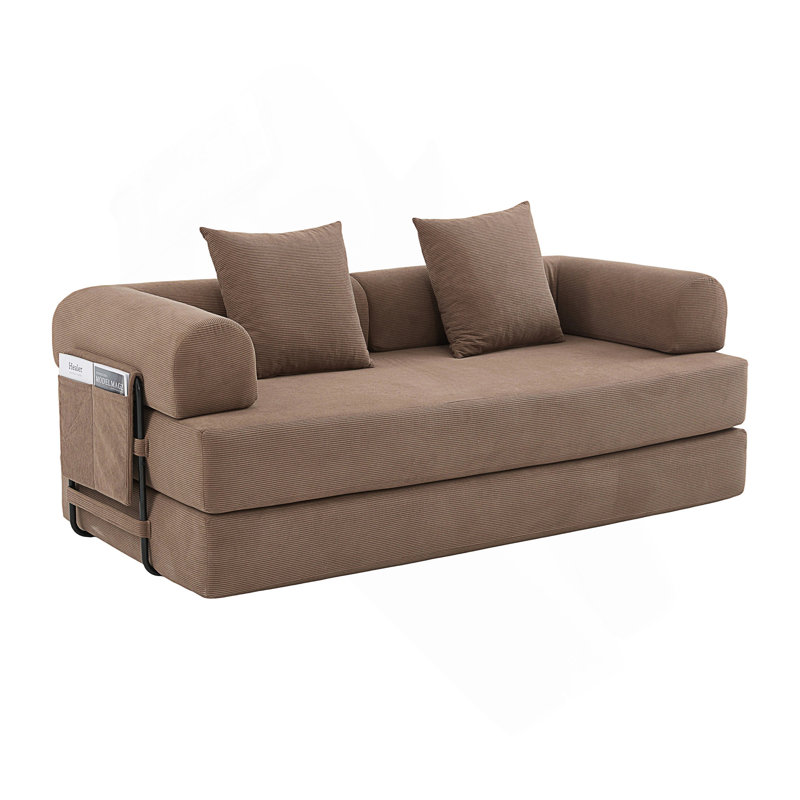 Foldable And Compressible Sofa, Brown Corduroy