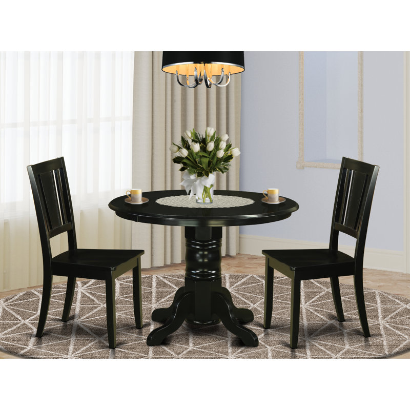 Gallatin Solid Wood Top Pedestal Dining Set, Brown, 3 Pieces: 1 Table, 2 Chairs