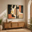 Ensemble de 2 peintures murales abstraites encadrées et texturées, empasto, dans des tons de noir beige et de terre cuite