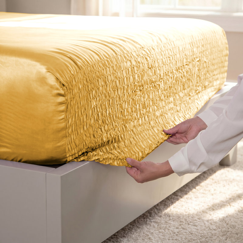 BedTite 4PC Silky Smooth Satin Sheet Set - Ultra Elastic Fits 7" to 20" mattresses, Full Sheet Set with 2 Pillowcases, Gold