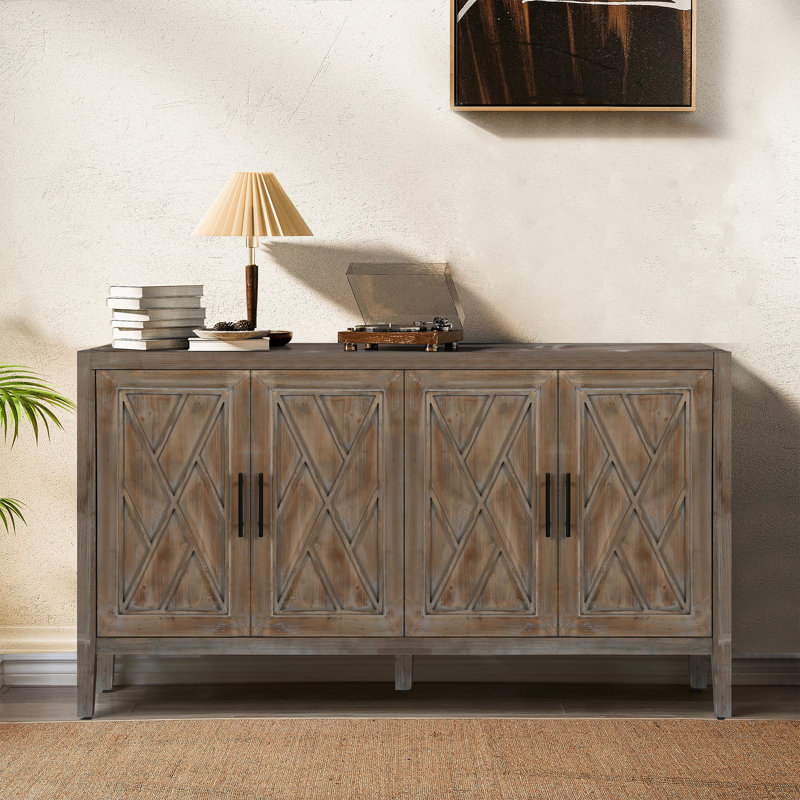 Buffet d'appoint avec 4 portes et tablette réglable, Brun antique