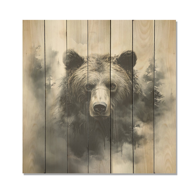«Wild Grizzly Bear Wandering» - Ours sur bois, H 25 po x l 25 po
