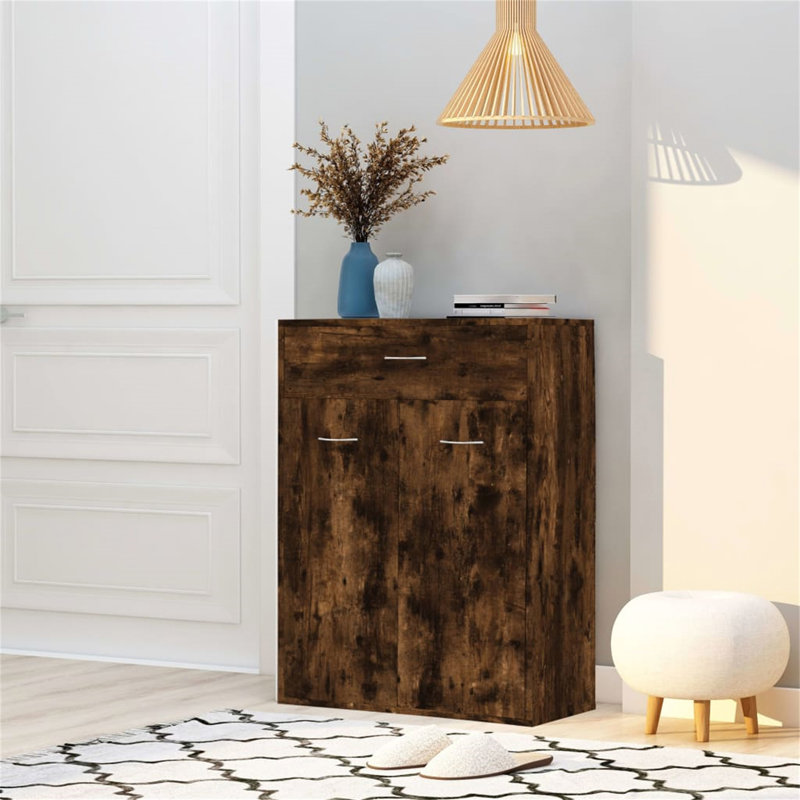 Sandara 12 Pair Shoe Storage Cabinet, Smoked Oak