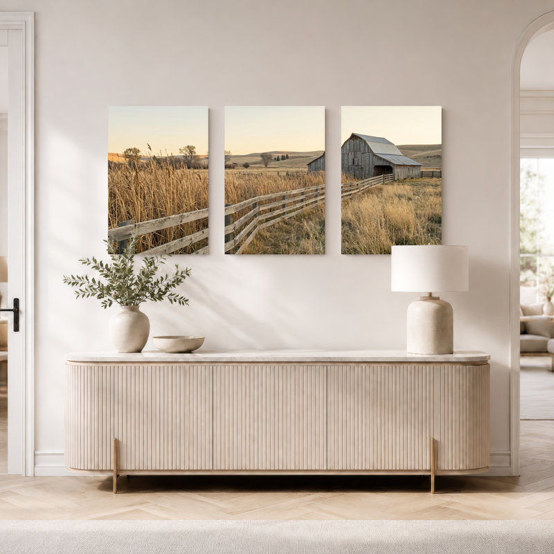 Ensemble de 3 tableaux sur toile représentant une grange rurale, parfaits pour la décoration du salon, de la chambre ou de la maison.