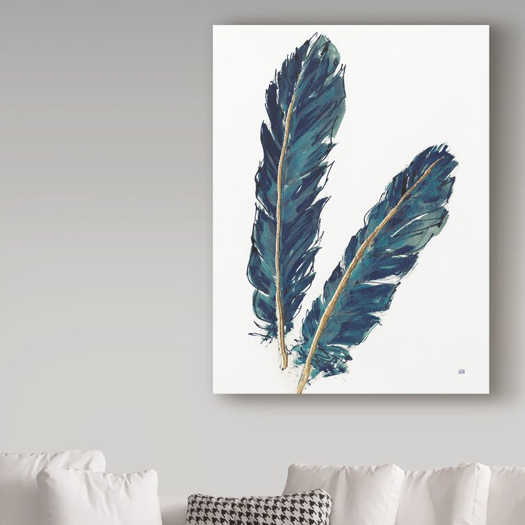 Gold Feathers Iv Indigo Crop Art Print by Chris Paschke - Fine Art