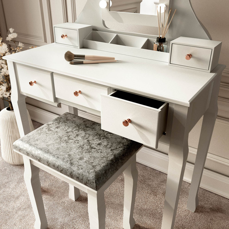 Glassell Dressing Table with Mirror, Grey