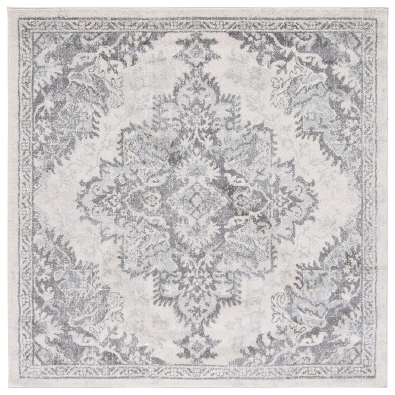 Tapis en ivoire / gris, Carré 6 pi 7 po