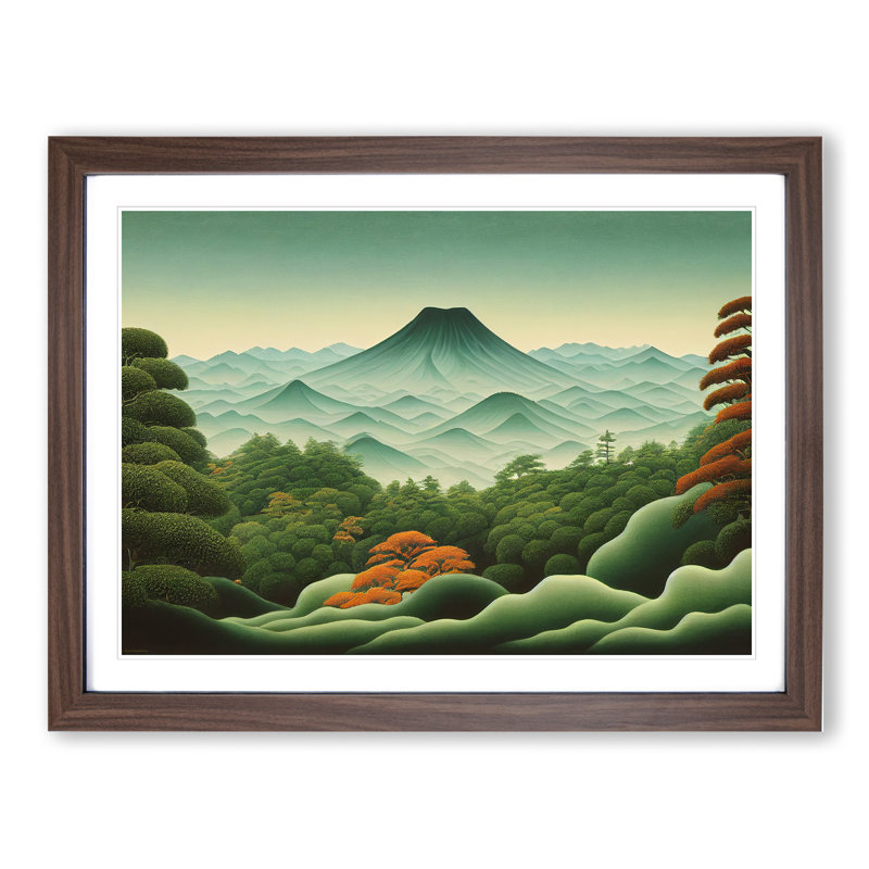 Retro Japanese Forest Vol.2 - Single Picture Frame Painting, 34cm H x 46cm W x 2cm D, Walnut Framed
