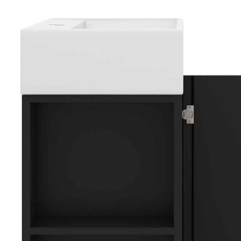 Meuble-lavabo flottant moderne 21,6 po avec lavabo en céramique, meuble de rangement mural avec porte et rangement à gauche