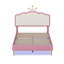 Grand lit princesse rembourré avec tête de lit couronne, lit plateforme avec bandes claires, pieds en métal doré et rose