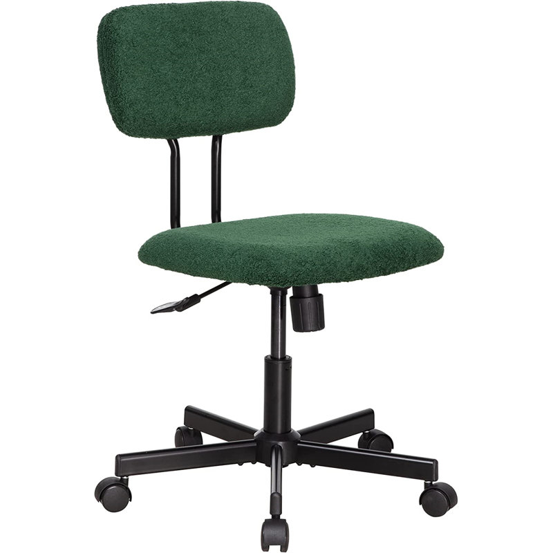 Chaise de travail sans accoudoirs en laine d'agneau 23 po pivotante réglable avec dossier capitonné, Non, Vert