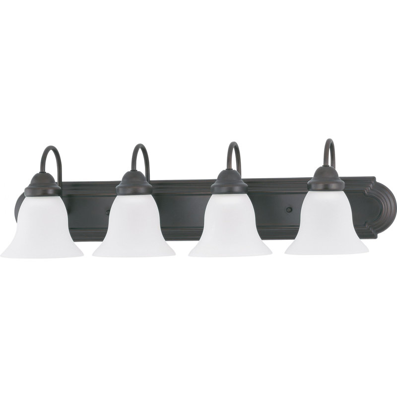 Turcotte 4 - Light Dimmable Vanity Light, 100 Watt, Frosted White, Mahogany Bronze