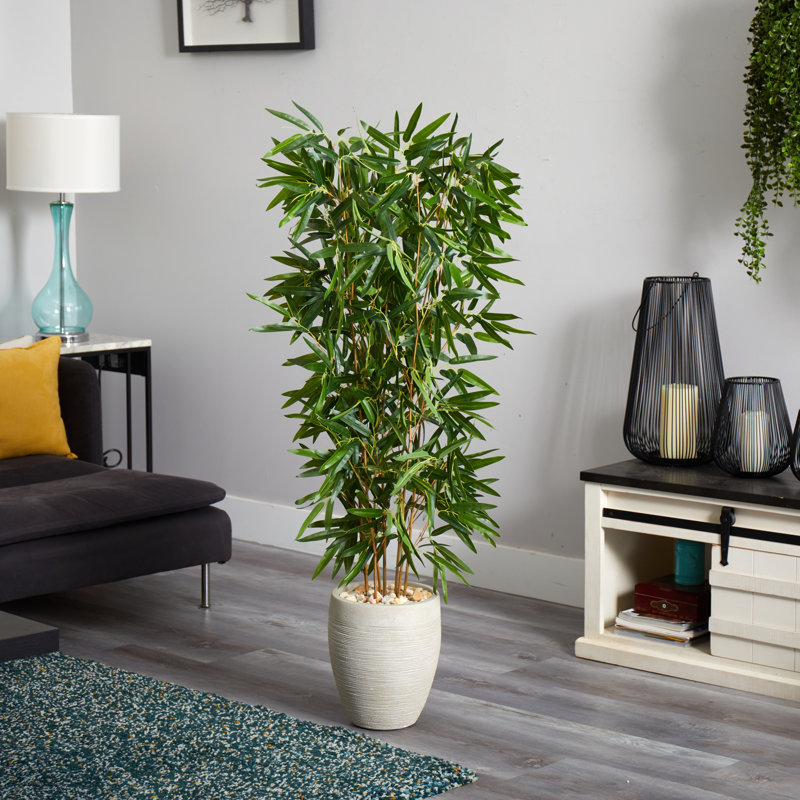 5 pi Arbre artificiel en bambou de couleur sable (véritable toucher) résistant aux rayons UV (intérieur / extérieur)