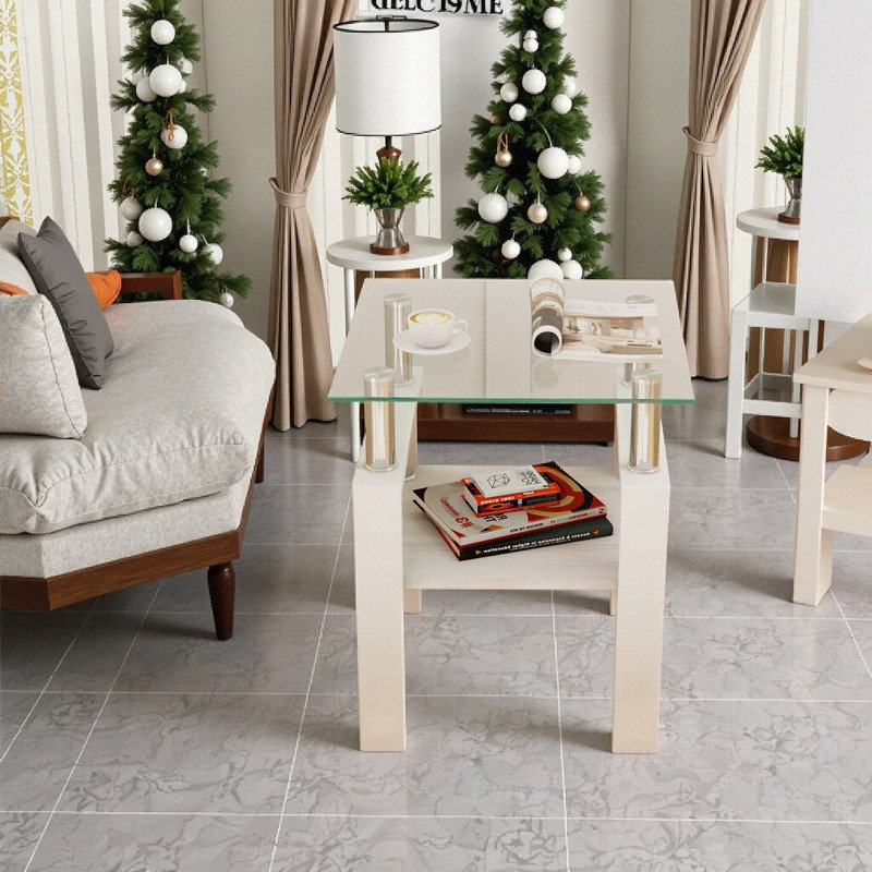 Ensemble de 2 tables de thé modernes en verre trempé avec plateau et plateau de table en MDF
