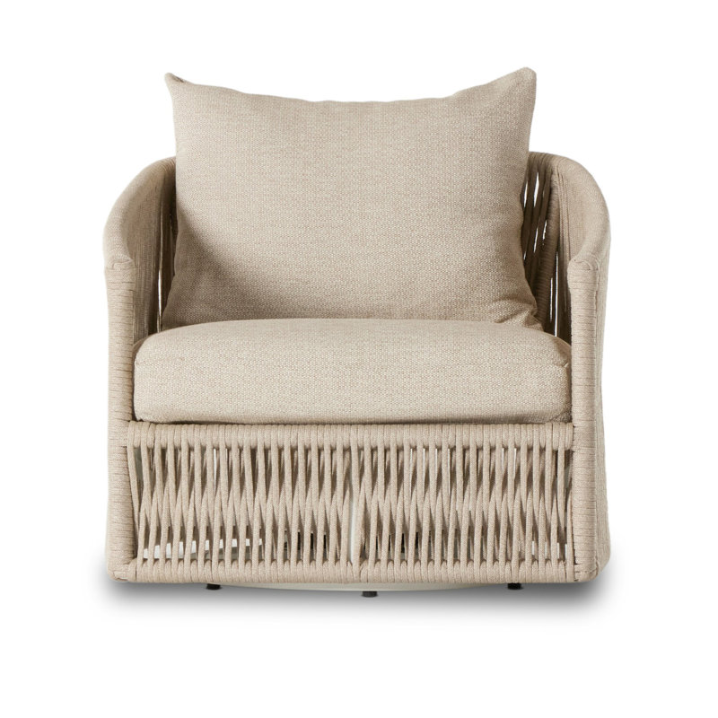 Porto Outdoor Swivel Lounge Chair, White Aluminum, Faye Sand