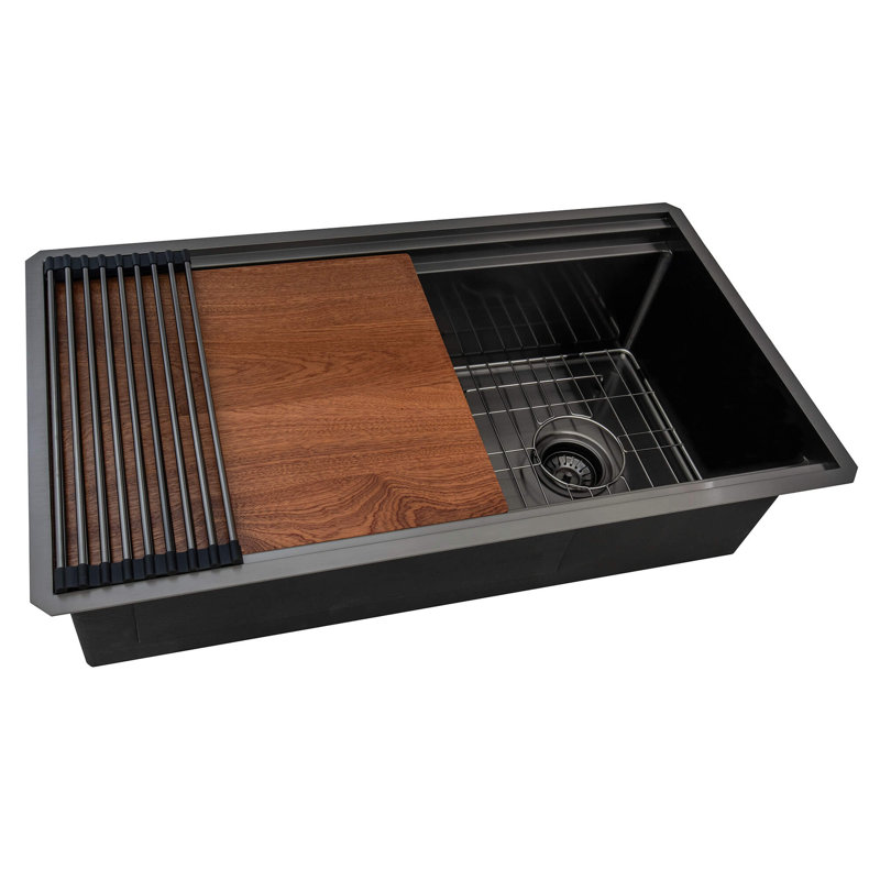 Ruvati 20 x 14 inch Semi-Recessed Drop-in Topmount Rectangular Bathroom Sink, Black