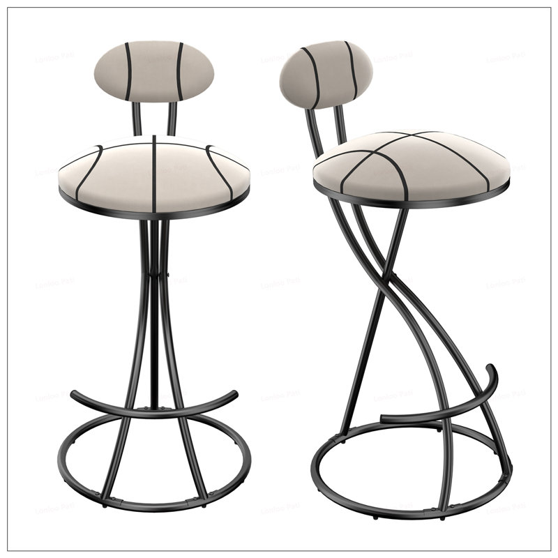 2 tabourets à rayures en forme de S avec pieds en métal, Noir