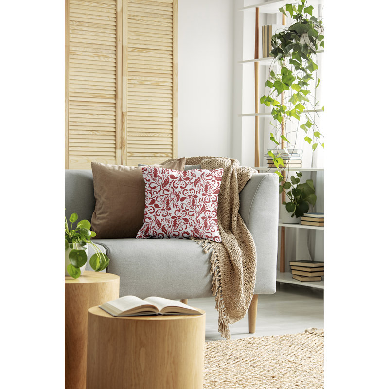 16" x 16" Coral and White Synthetic Down Floral Square Pillow