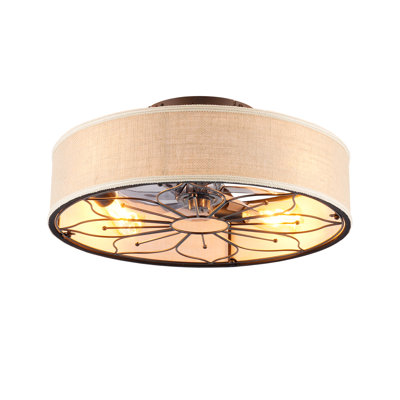 20" Lotus Design Fabric Farmhouse Bladeless Ceiling fan With Remote Control For Living room, Bedroom,Kitchen--NOT INCLUDED BULBS