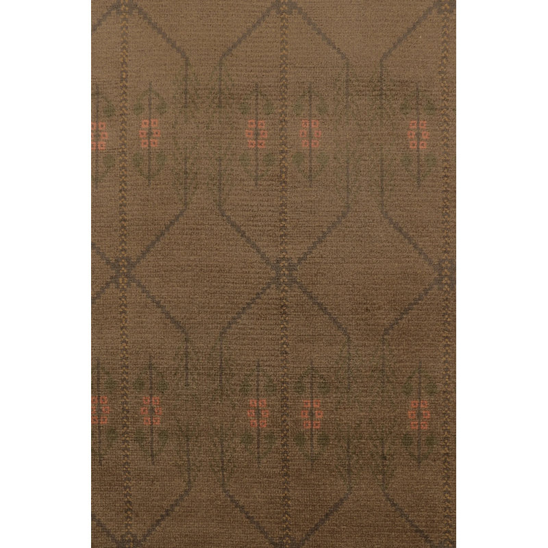Vintage Swedish "Flossa" Rug, Tobacco Brown & Navy Botanical Border - Rug & Kilim
