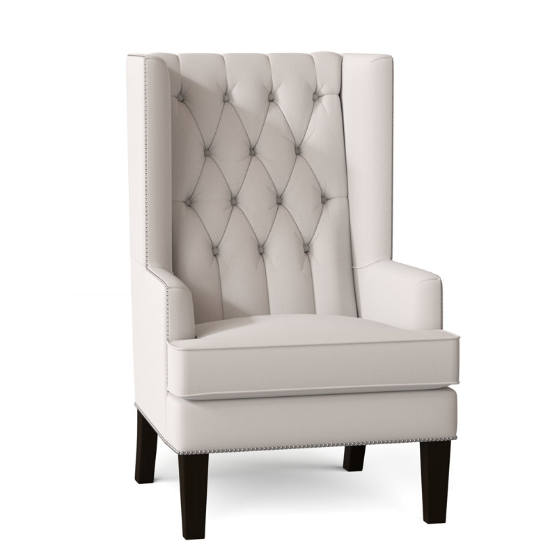Fauteuil à oreilles capitonné de 30 po de largeur Searle, Acajou, Blanc Lena
