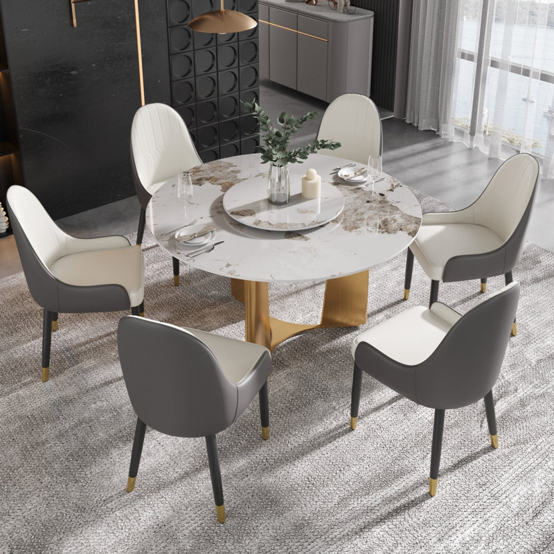 Round Sintered Stone Dining Table With Lazy Susan, 29.53"H x 53.15"L x 53.15"W, Pandora