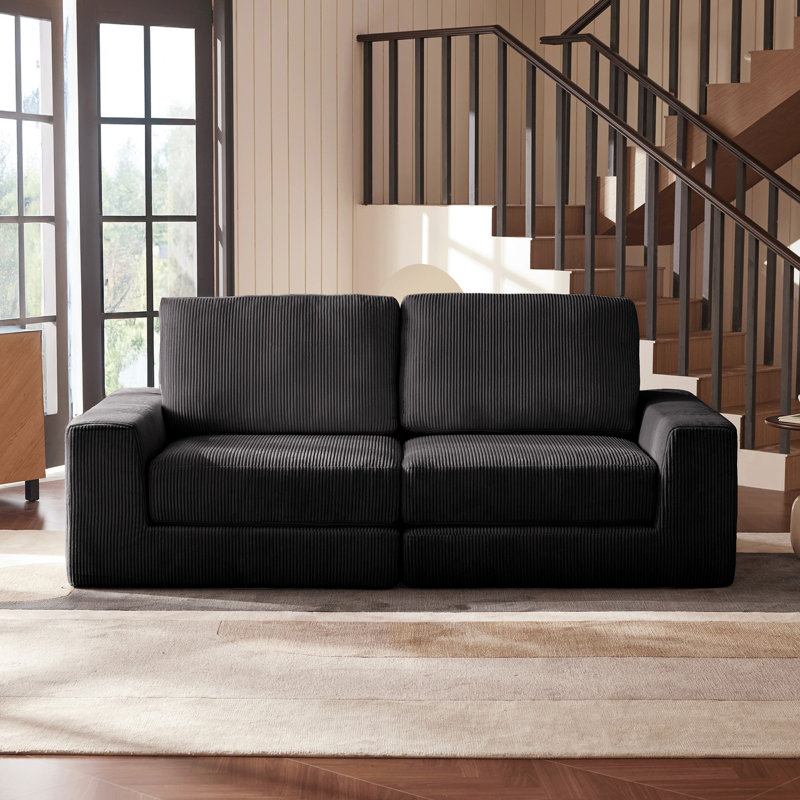 Boneless 80" Cloud Loveseat Sofa, Corduroy Boneless Sectional Couch, Love Seats For Living Room, No Assembly Required, Black
