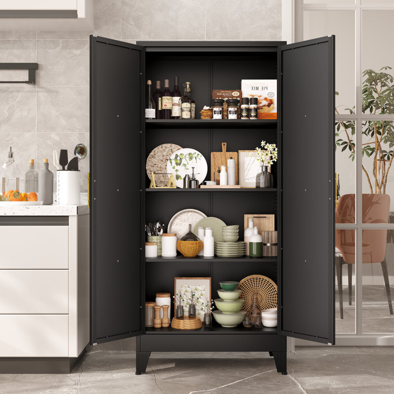 Garde-manger autoportant en métal 61,02 po H avec 3 tablettes réglables, Noir