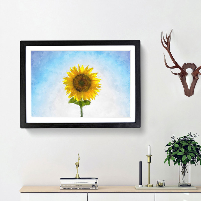 Yellow Sunflower Catching Rays - Picture Frame Painting Print, Black Framed, 40cm H x 60cm W x 2cm D