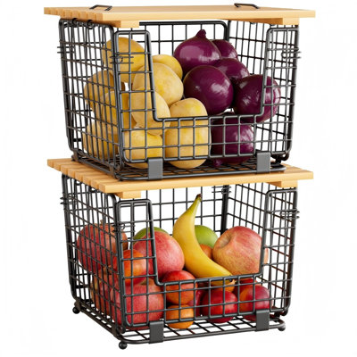 Wire Storage Basket For Kitchen Pantry,Stackable Kitchen Counter Organizers , Wire Organizing Bin For Produce Vegetable Potato And Onion
