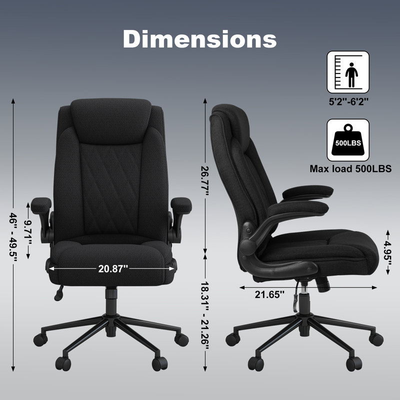 Fauteuil de direction ergonomique à haut dossier pour bureau d'ordinateur avec accoudoirs rabattables