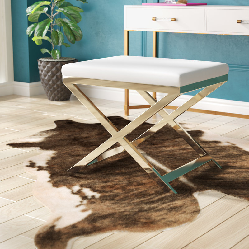 Axel Stainless Steel Accent Stool, Gold, White Faux Leather