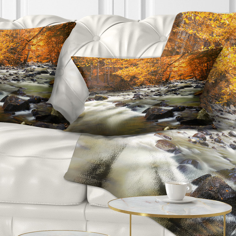 Coussin lombaire imprimé automne avec arbres et rivière