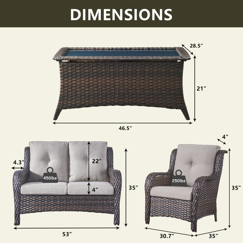 Ensemble de conversation avec coussins 4 pièces, Brun, gris