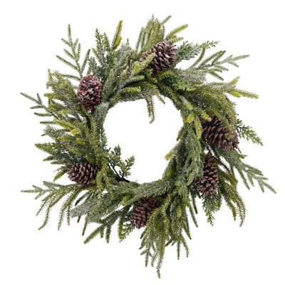 Couronne de Noël artificielle enneigée de 24 pouces avec pin givré et pommes de pin