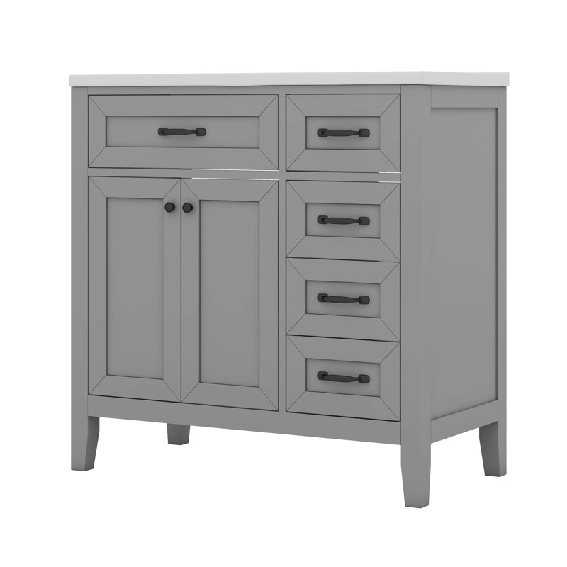 36" Bathroom Vanity With Sink Combo, Drawers, Gray