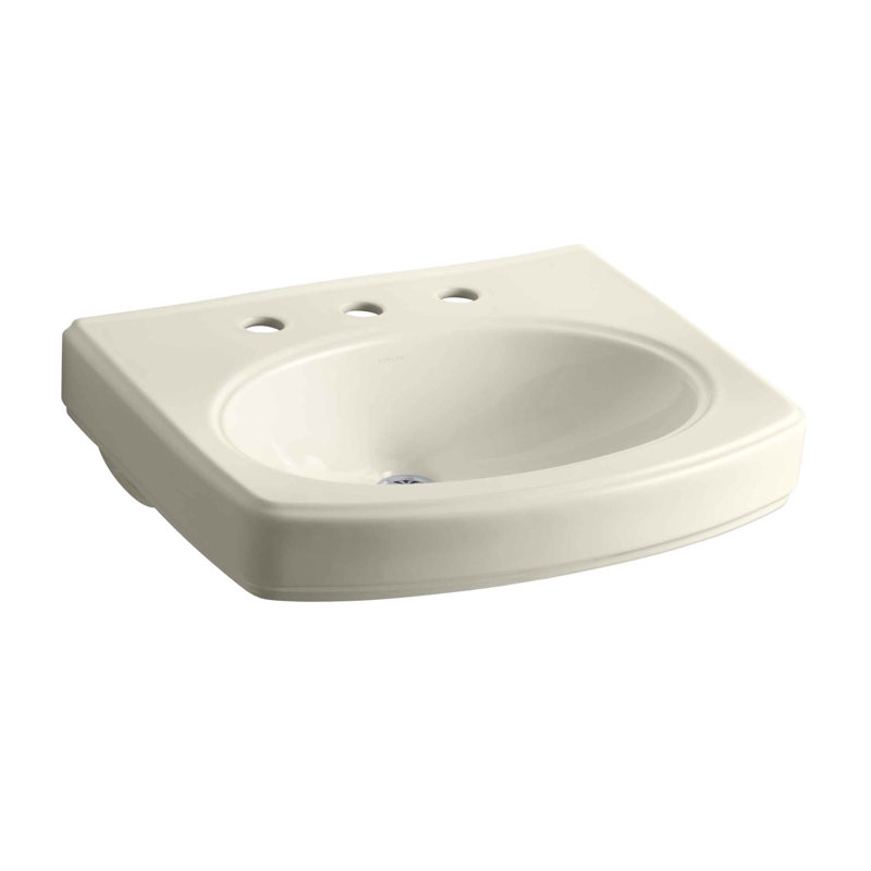 Pinoir Vitreous China 22" Wall Mount Bathroom Sink with Overflow, Almond, 8" Centers